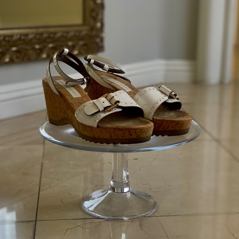 Stella McCartney Off-White Leather Wedge Sandals